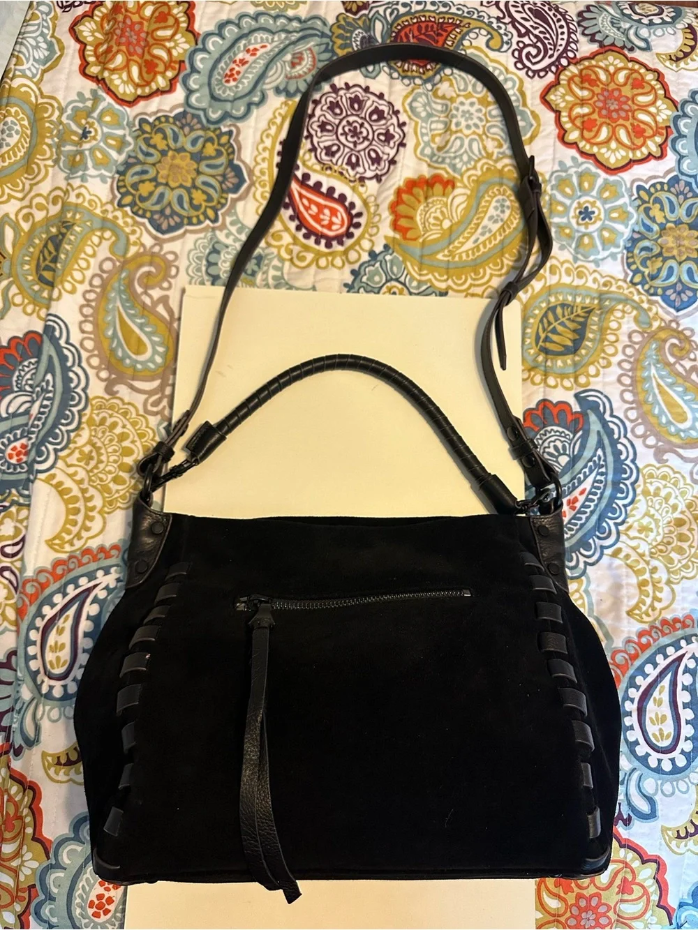 Aimee Kestenberg Zen Hobo Black Suede & Leather Handbag